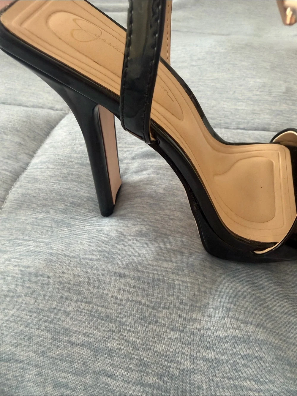Jessica Simpson Black Patent Square-Toe Ankle Strap Heels